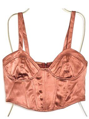NEW! Cherry Cloth Satin Back Zip Up Boned Corset Crop Top S, M, L